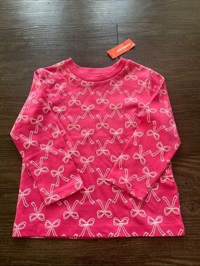 Joe Fresh Bright Pink Long Sleeve Top with White Bow Print 2T